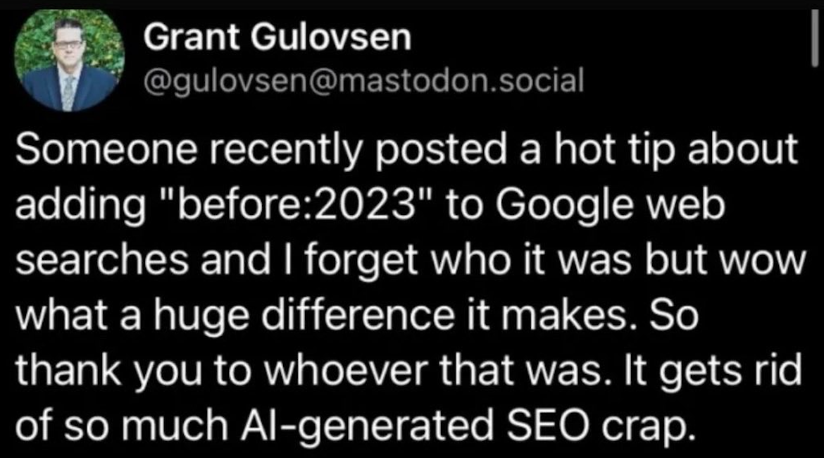 before:2023 add to google search tweet twitter retweeted by elon musk seo pro tip search engine optimisation optimization AI crap artificial intelligence